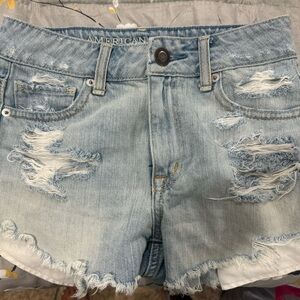American Eagle Outfitters Women's Faded Blue Ripped Jean Shorts